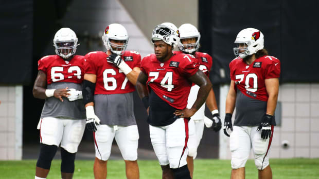 Arizona Cardinals offensive lineman D.J. Humphries (74) during training camp at State Farm Stadium.